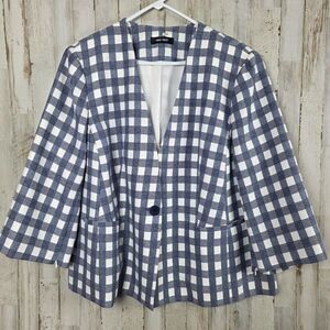 Nine West Single Button Checked Blazer Navy Blue and White Size XL